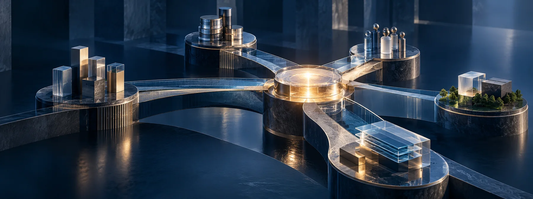 A restrained abstract composition representing connected business possibilities